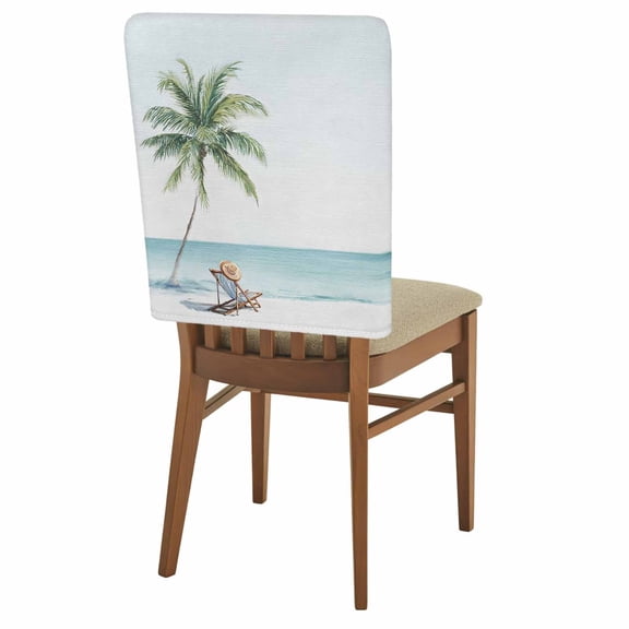 Vintage Chair Back Covers Set of 8, Welcome Vacation Seaside Palm Tree Recliner Watercolor Stretch Dining Chair Back Slipcovers Removable Seat Cover for Kitchen Restaurant Hotel Cafe