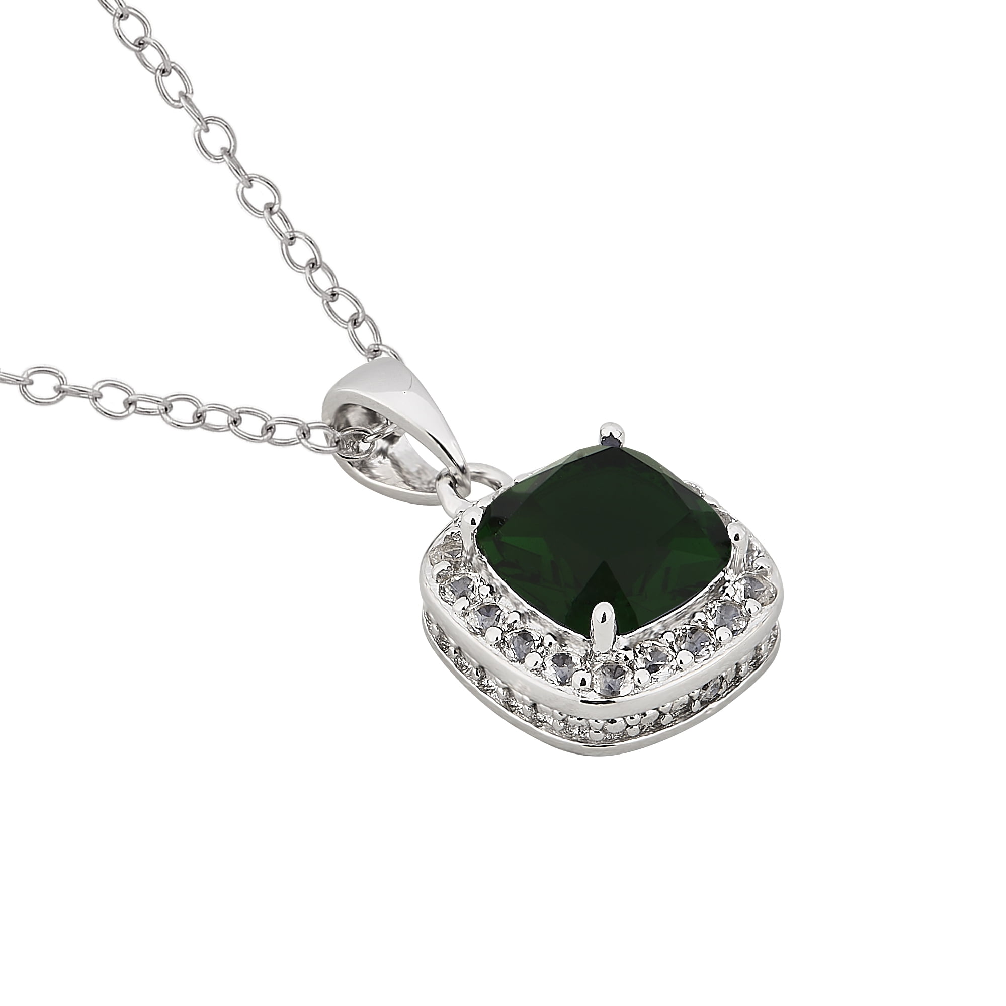 Arista Diamond Accent, Green Emerald & White Sapphire Women's Ring, Earring & Pendant Set in Sterling Silver, 18"