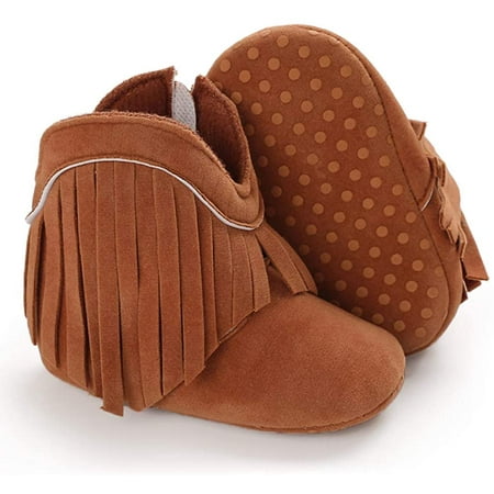 Baby Girls Cowboy Tassel Boots with Side Zipper Moccasins Non Slip Newborn Infant Booties Suede Toddler First Walker Shoes