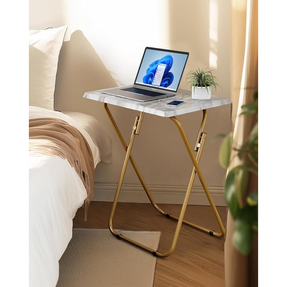 Folding TV Tray Table - Stable Tray Table with No Assembly Required, TV Dinner Tray for Eating, Foldable Snack Tables for Bed & Sofa (Marbling)