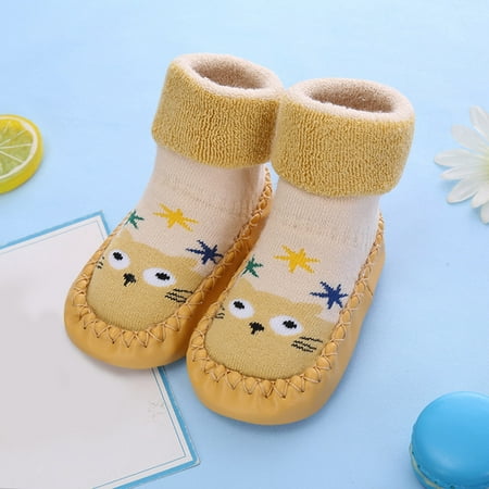 

TOWED22 Slippers For Kids Autumn And Winter Cute Children Toddler Shoes Blat Bottom Non Slip Socks Shoes Warm And Comfortable Beige