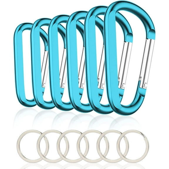 MEC 6PCS Black Carabiner Caribeaner Clip,3" Large Aluminum D Ring Shape Carabeaner with 6PCS Keyring Keychain Hook…