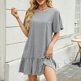 thumbnail image 5 of Busydd Womens Summer Dresses Round Neck Short Sleeve Spring Dresses Solid Color Tiered Casual Dress Trendy Mini Sundresses for Women, 5 of 7