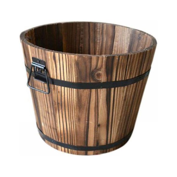 Retro Wooden Bucket Barrel Planters Wooden Planter Barrel Set  Real Wood Indoor/Outdoor Flower Pot w/ Holes  Different Sizes  Large Garden Container Box