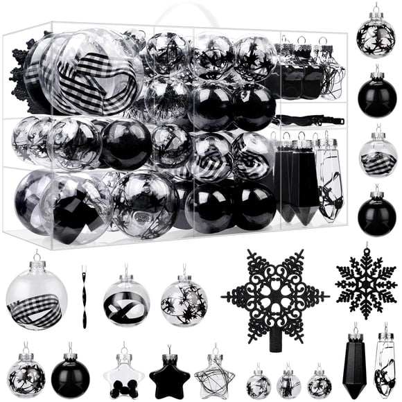 Set de Adornos Navideños SHareconn 86 Piezas Bolas Negras y Transparentes