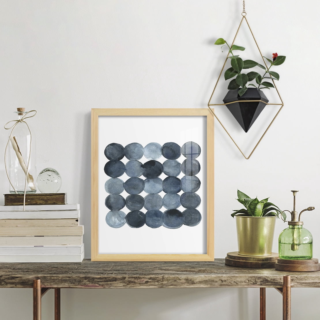 Blue Grey Density I -Framed Print w/glass-Natural Wood