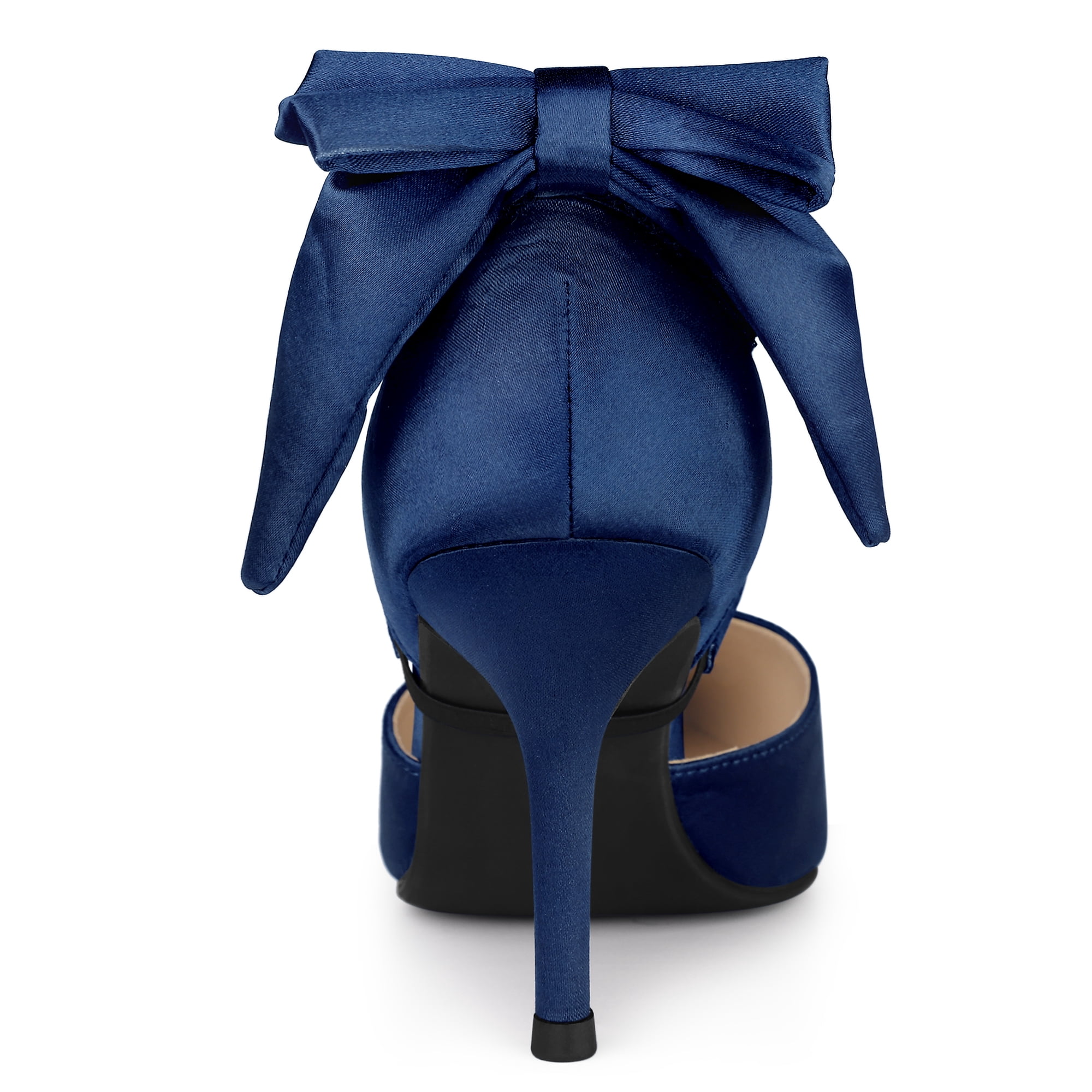 DARING DIVA Women's Pointed Toe Bow Satin Stiletto Heels Pumps Navy Blue 11