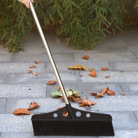 AURARMLET Heavy Duty Outdoor Broom with Wide Nylon Bristles and Stainless Steel Handle for Cleaning
