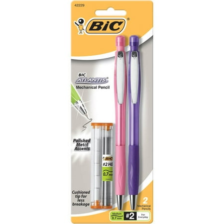 Bic Atlantis Mechanical Pencils, Medium Point 0.7mm, #2 HB, Assorted Colors, 2-Count
