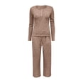 thumbnail image 4 of ManxiVoo Women Pajama Set Long Sleeve Mock Neck Top and Wide Leg Pants Loose Fit Casual Outfit S Size Khaki, 4 of 4
