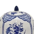 thumbnail image 2 of Benjara 12 Inch Jar, Blue Floral Print, Removable Lid, White Ceramic, Traditional, 2 of 6