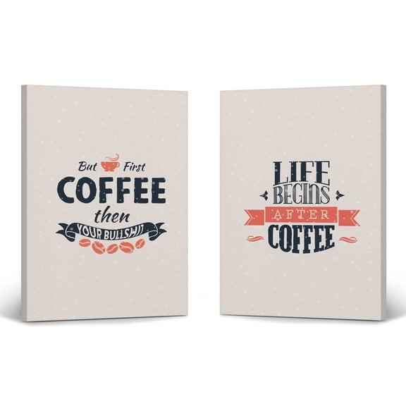 Smile Art Design Life Begins After Coffee and But First Coffee 2 Panel Canvas Print Set Coffee Sign Wall Art Kitchen Decor Quote Inspirational Gift Farmhouse Decor Restaurant Coffee Shop (12x8)x2