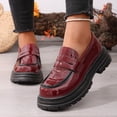 thumbnail image 4 of Womens Burgundy Platform Loafers | Chunky Slip On Shoes | Faux Faux Leather Crocodile Embossed Loafers for Casual Work Uniform,Size 6.5, 4 of 9