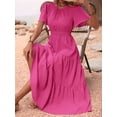 thumbnail image 5 of Women'S Summer Casual Short Flutter Sleeve Round Neck Smocked Waist Tiered Boho Floral Flowy Maxi Dress Rose Red XL, 5 of 9