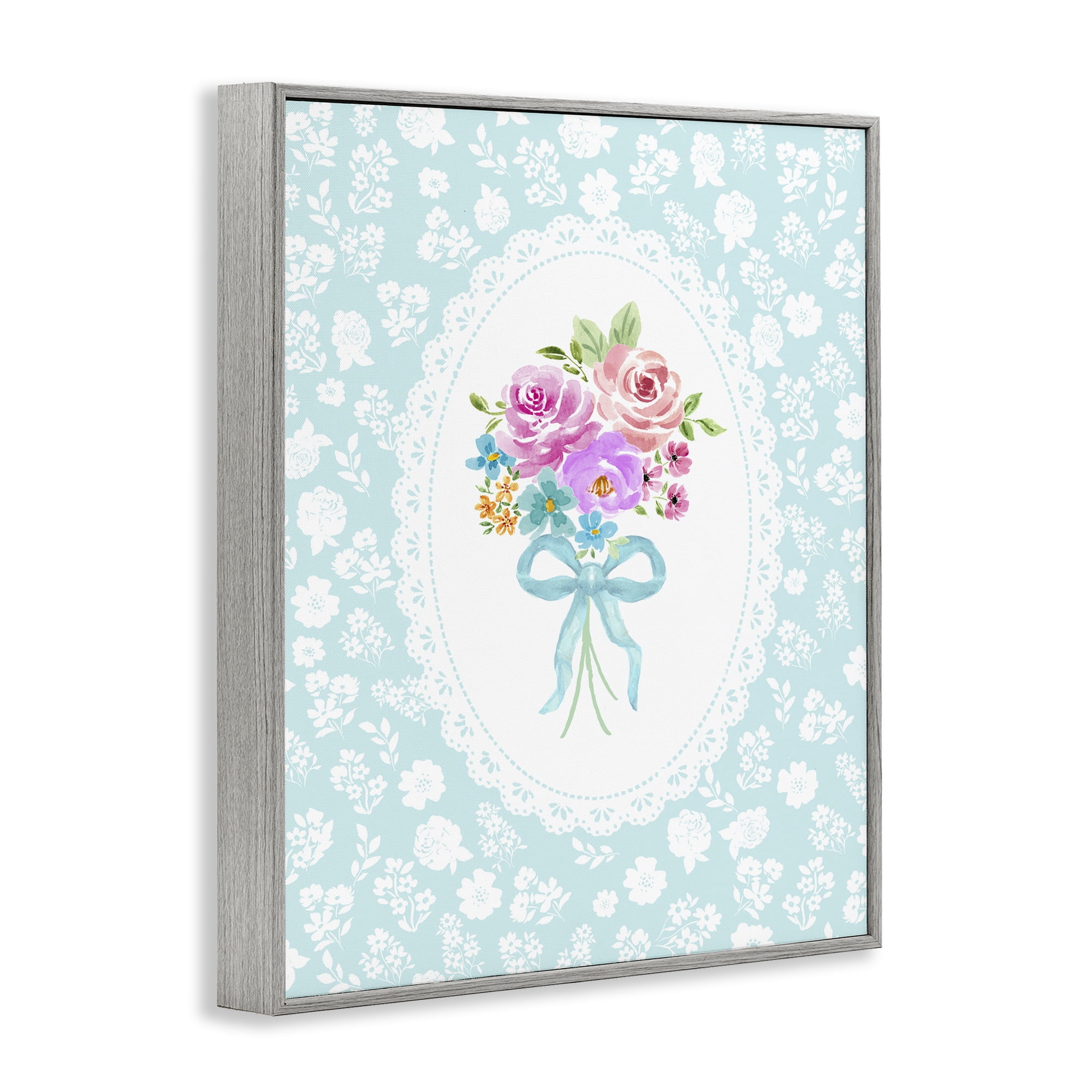 Stupell Industries Aqua Feminine Bouquet Gray Framed Giclee Art, design by Corinne Haig