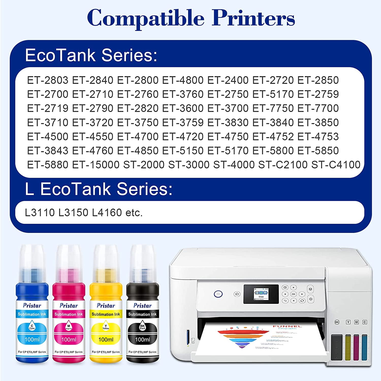 Pristar Sublimation Ink for EPS Ecotank ET 2803 ET-2800 ET-4800 ET-2850 2840 ET-2710 ET 2720 ET 2760 ET-15000 ET-3760