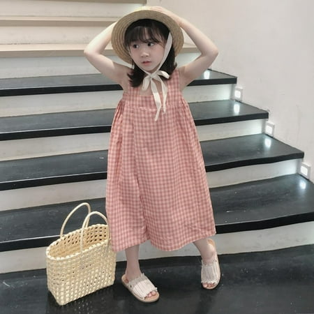 

Bullpiano Summer Girl Korea Clothes Baby Toddler Girls Plaid Sling Jumpsuit Casual Trousers 3-8Y Kids Children Cotton Clothing