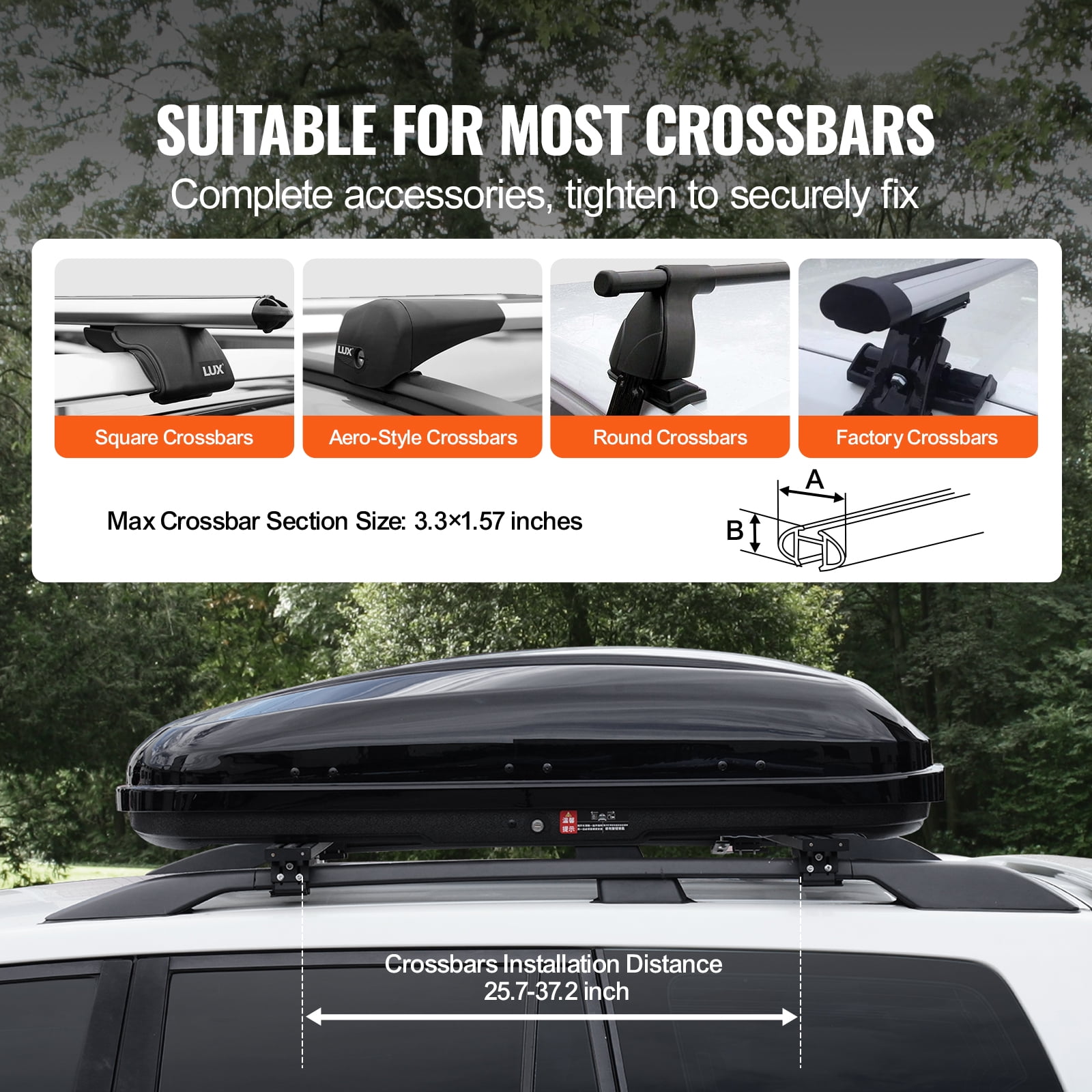 KFFKFF Car Roof Storage Box, 14 Cu Ft Capacity, Durable ABS Material, Dual-Opening System, Includes 2 Strong Straps, Aerodynamically Designed, Fits Most Crossbars, Ideal for Cars, SUVs, Wagons