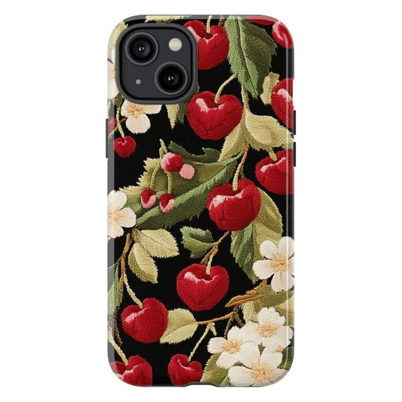 Red Cherry Phone Case, Elegant Floral Botanical Pattern Protective Cover for iPhone 17 16 15 14 13 12 11 Pro Plus Mini