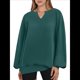 thumbnail image 1 of Sudaderas de Mujer, Camisetas de Larga con Cuello en V, Camisetas Básicas Informales para Otoño e Invierno. Verde L, 1 of 10