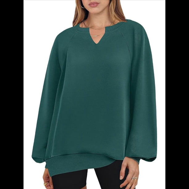 Sudaderas de Mujer, Camisetas de Larga con Cuello en V, Camisetas Básicas Informales para Otoño e Invierno. Verde M