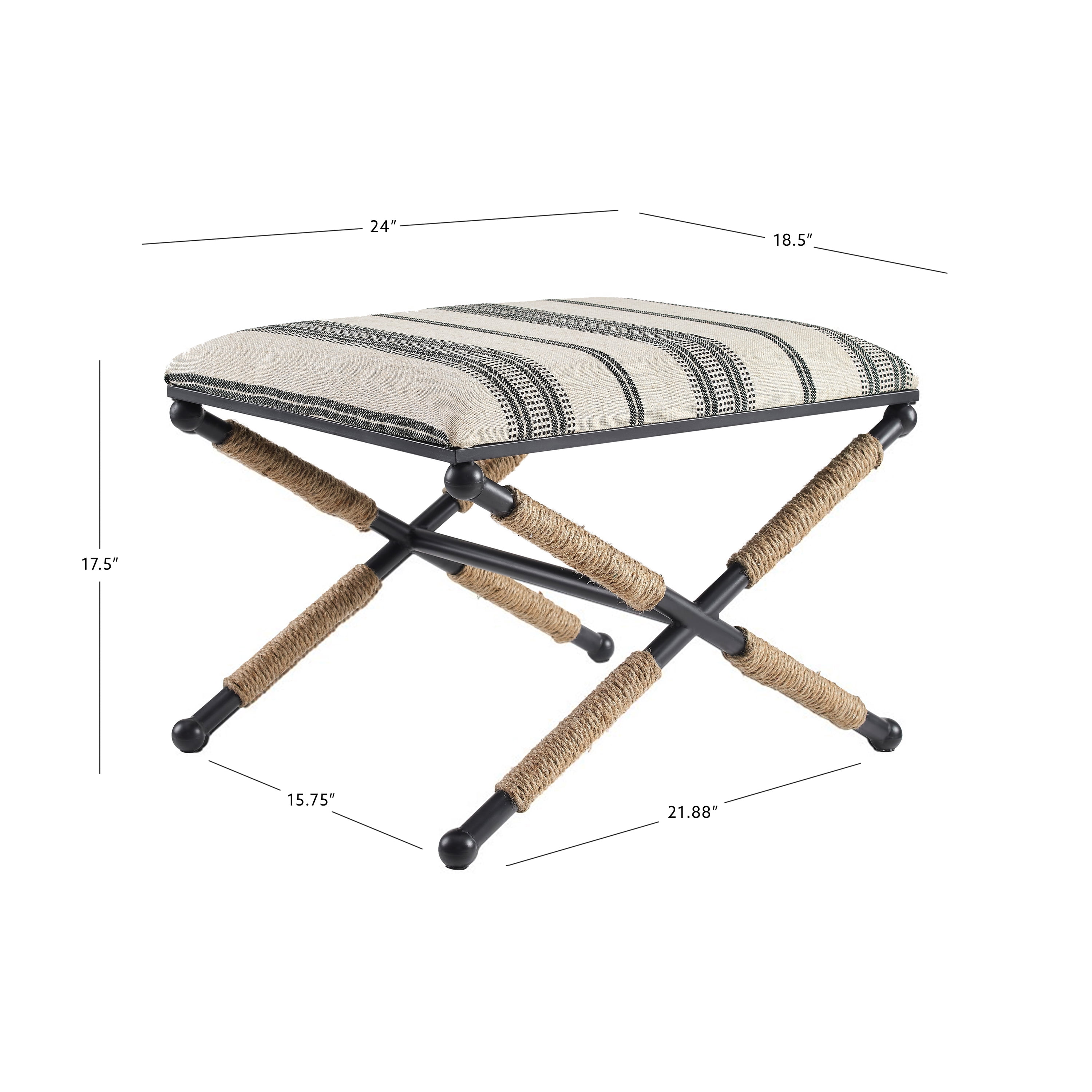 Linon Brewster Indoor Stool Ottoman, Black and Neutral