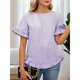 thumbnail image 4 of Camisa Informal Holgada A Rayas de Media con Cuello Redondo y Volantes para Mujer Rayas Moradas M, 4 of 7