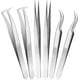 thumbnail image 1 of Pinzas de extensión de pestañas de 6 piezas, pinzas rectas de acero inoxidable, pinzas curvas, pinzas de volumen para pestañas ER, 1 of 5