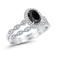 thumbnail image 3 of Halo Bridal Set Piece Oval Ring Black CZ 925 Sterling Silver Size 11, 3 of 5