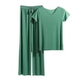 thumbnail image 2 of Herrnalise Women 2 Piece Modal Pajamas Sets Summer Short Sleeve Top and Drawstring Pants Soft Solid Color Sleepwear Suit Green, 2 of 7