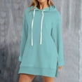 thumbnail image 3 of Women's Drop Shoulder Solid Color Hooded Sweatshirt with Side Pockets and Side Slits, Soft Breathable Long Sleeve Casual Pullover for Winter, Daily Wear and Street Fashion Light Blue S, 3 of 6