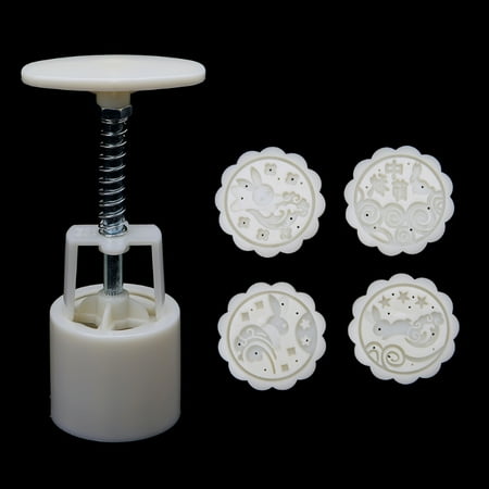 

4 Rabbit Stamps Moon Cake Mould DIY Round Mooncake Mold Baking Decor Tool 50g