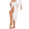 thumbnail image 4 of qolati Women's Swim Cover Up Skirt 2024 Beach Mesh Slit Tie Waist Maxi Wrap Skirts Tassel Beach Swimwear Coverups, 4 of 7