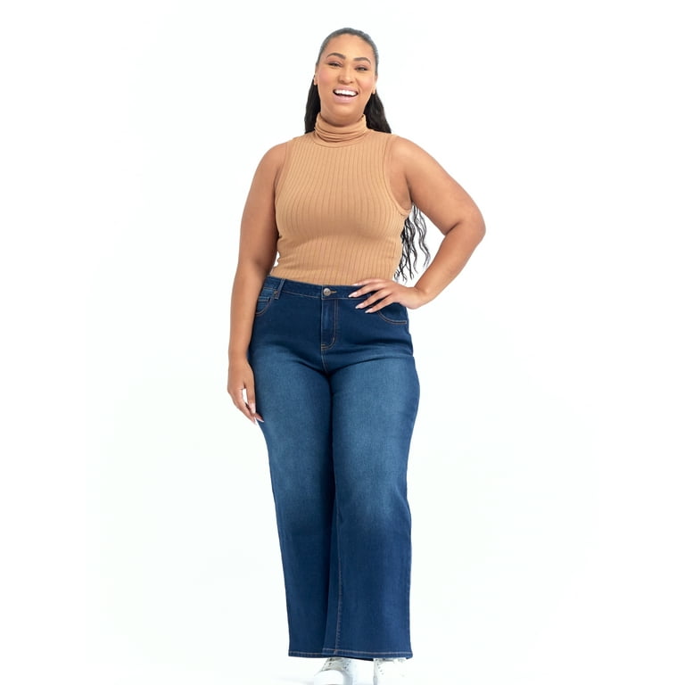 A3 Denim Women's Plus Size High Rise Wide Leg Jeans 