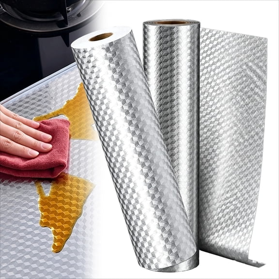 Self-Adhesive Aluminum Foil Kitchen Backsplash Wallpaper, Stainless Steel Oil-Proof Wallpaper Roll, Heat Resistant Contact Paper for Countertops, Cabinets and Backsplash