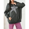 thumbnail image 6 of Women Vintage Hoodies Grunge Star Print Zipped Hooded Sweatshirts Winter Long Sleeve Loose Coat, 6 of 10