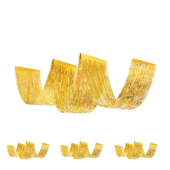 Gold Shimmering Wave Decor,4pcs Portable Fringe for Ceiling Party Decorations,QZS Metallic Ceiling Curtain for Birthday,Holiday Decoration