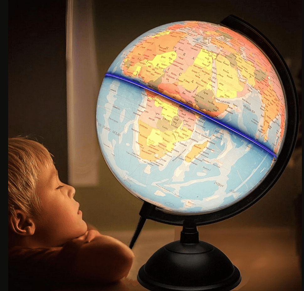 Home & Garden 8" Illuminated World Earth Globe Geography W/ Stand Built
