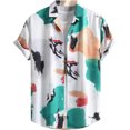 thumbnail image 3 of Camisa hawaiana con estampados irregulares coloridos para hombre, blusa de solapa de manga corta con estampado 3D de hojas de árbol, camisas hawaianas de calle de verano, 3 of 5