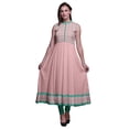 thumbnail image 1 of Bimba Robe Anarkali Damassée Rose Pâle Saumon pour Femmes Kurti Imprimé Ethnique Indien Longue Kurta Robe de Soirée Petite, 1 of 6