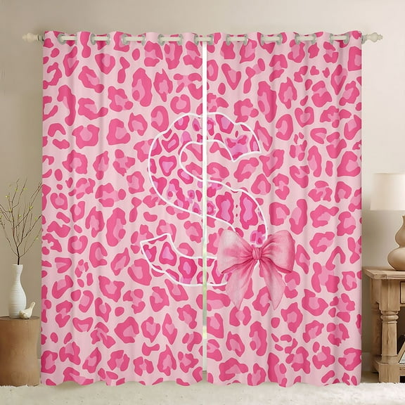 Manfei Kawaii Initial S Letter Black Out Curtains, Leopard Cheetah Print Curtains Pack of 2 (42x63 Each), Teens Kids Girls Women Bedroom Curtains, Living Room Curtains Decor