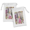 thumbnail image 1 of Cartoon Fabric Pouch Set of 2, Cartoon in Front of a Castle with Blossoming Flowers Tale, Small Drawstring Bag for Toiletries Masks and Favors, 9" x 6", Multicolor, by Ambesonne, 1 of 2