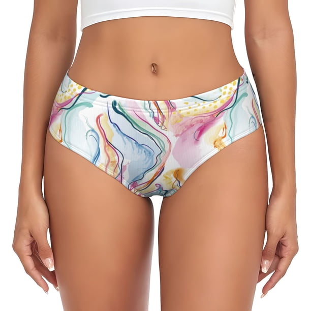 Balery Abstract Marble Texture Ropa Interior de Algodón para Mujer con Dibujo – Braguitas Cómodas y Elásticas, Estilo Clásico-Medium