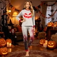 thumbnail image 2 of Halloween Pajamas for Family Party Sleepwear Nightwear Long Sleeve Funny Novelty Pumpkin Face 2 Piece Sets Casual Trendy Matching Holiday Pajamas Women S, 2 of 5
