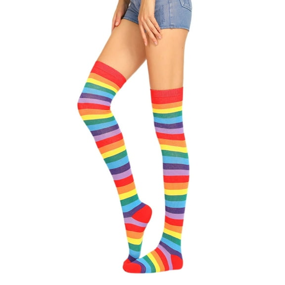 Women Rainbow Colorful Striped Over Knee Long Socks Thigh High Stockings for Carnivals Cosplay Costume Accessories