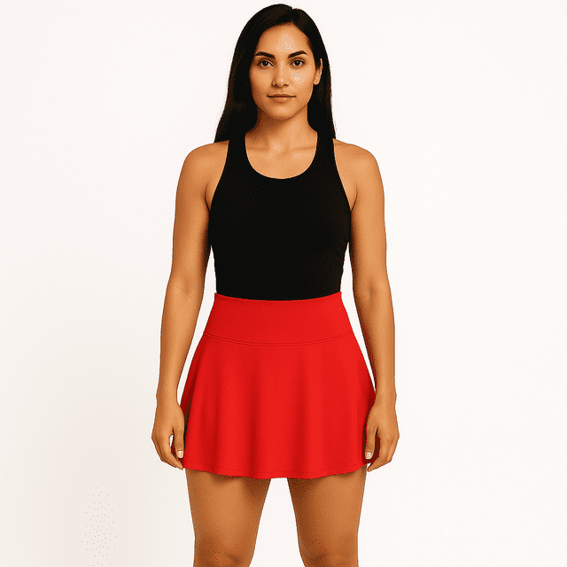 FALDA SHORT DEPORTIVA MUJER PARA TENIS, YOGA, FIT, GOLF, GYM, GIMNASIA, ATLETISMO, SENDERISMO, ACTIVIDADES AL AIRE LIBRE CON BOLSO INTEGRADO 2 EN 1 COLOR ROJO