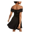 thumbnail image 2 of B DARLIN Womens Black Embellished Off Shoulder Mini Formal Fit + Flare Dress 3\4, 2 of 4