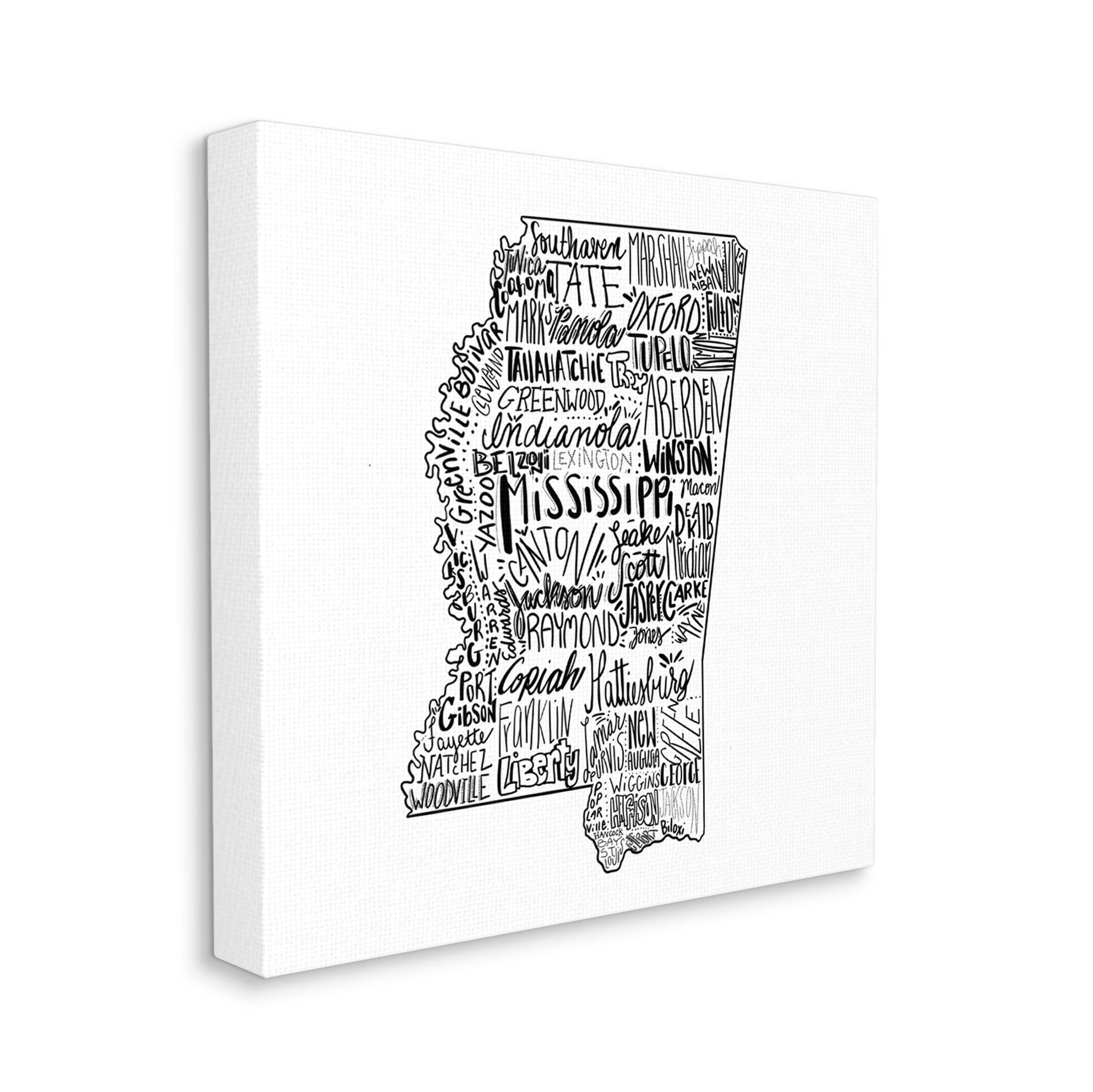 Stupell Industries Mississippi Typography Shape State Map Graphic Art Gallery Wrapped Canvas Print Wall Art, Design by The Saturday Evening Post