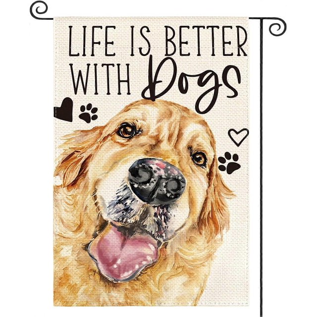 Bandera de jardín Golden Retriever de 30 x 45 cm, doble cara, con texto "La vida es mejor con perros".
