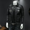 thumbnail image 5 of Chaqueta de otoño e invierno para hombre, chaqueta de cuero informal, chaqueta de moto para hombre, chaqueta de cuero PU con solapa estilo coreano entallada para hombre, 5 of 5